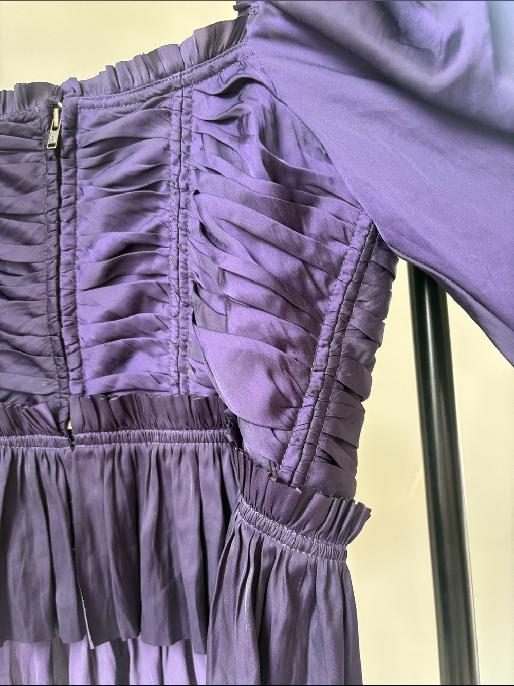 Ulla Johnson Mia Ruched Satin Peplum Blouse in Purple - Picture 8 of 10